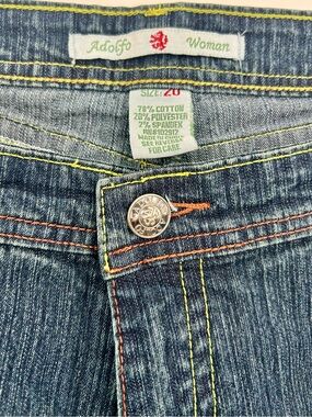 Adolfo Woman Medium Wash Jeans with Yellow & Orange Stitching Size 20